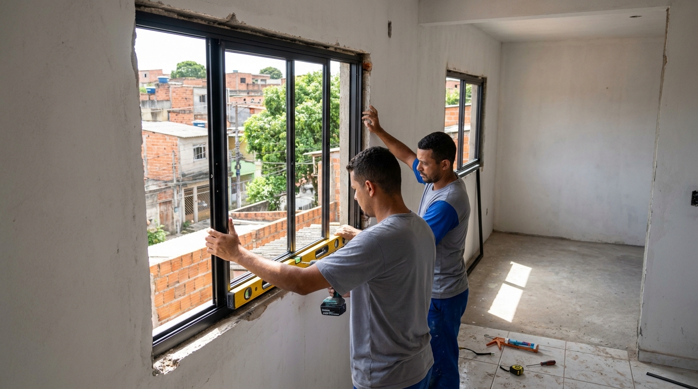 Esquadria de alumínio em obra em Carapicuíba-SP