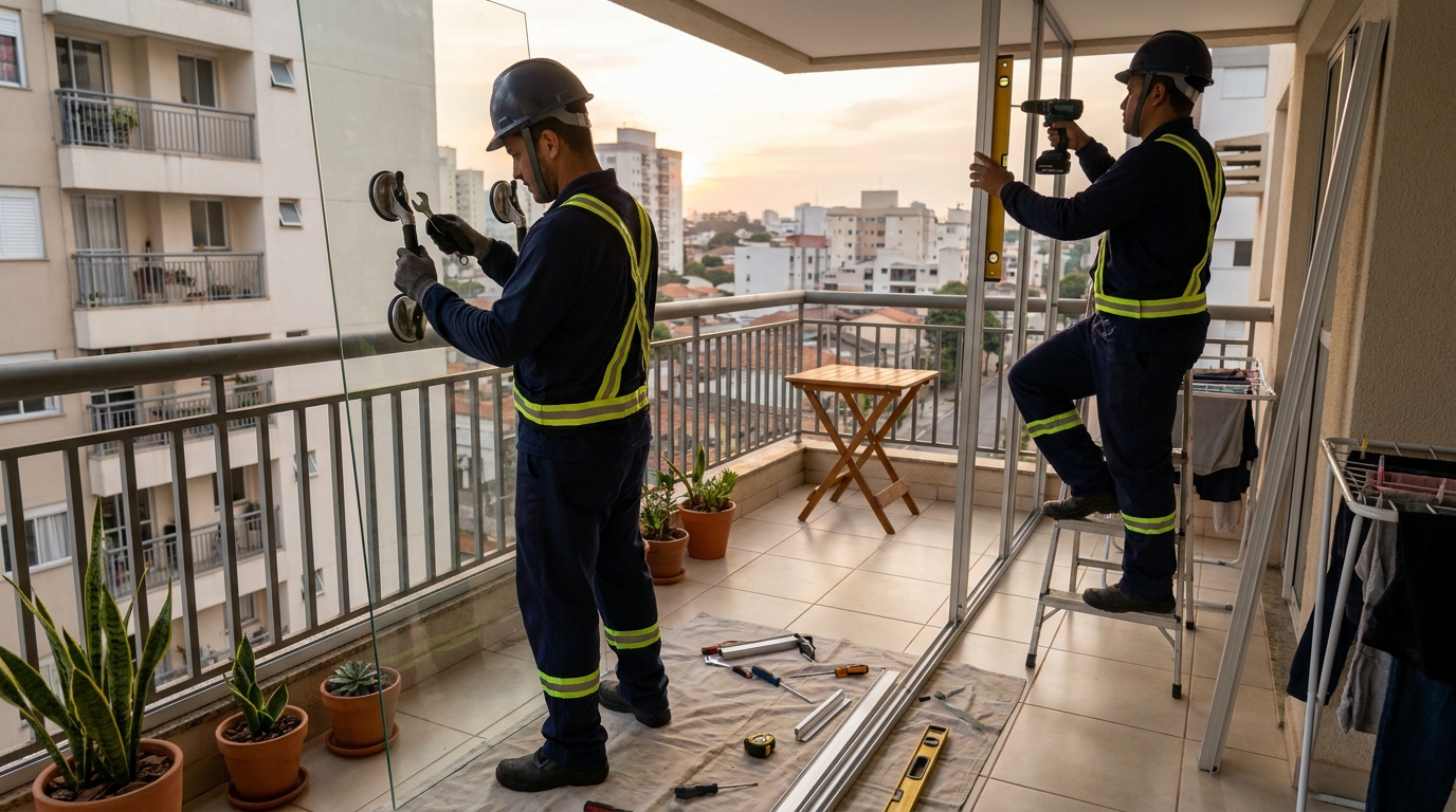 Instalação de parede de vidro em sacada em Carapicuíba-SP